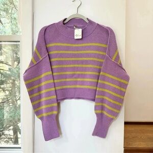 NWT Free People Easy Street Stripe Crop Pullover Sweater Purple